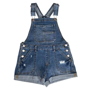 JORDACHE Girls Size 7/8 Denim Shortall Overalls Cuffed Leg Distressing - Picture 1 of 5