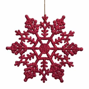 Northlight Club Pack of 24 Berry Red Glitter Snowflake Christmas Ornaments 3.75" - Picture 1 of 3