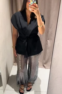 ZARA BNWT 2025. BLACK SILVER SEQUIN PUFFBALL TROUSERS PANTS. 8514/002/800 - Picture 1 of 8