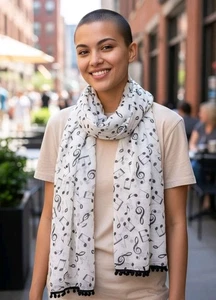 Torrid Scarf With Fringe White Black Musical notes Music Piano - Picture 1 of 7