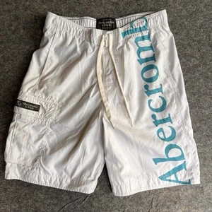 Abercrombie & Fitch Swim Trunk Board Shorts Men's XL White Blue Logo Spelled Out - Picture 1 of 10