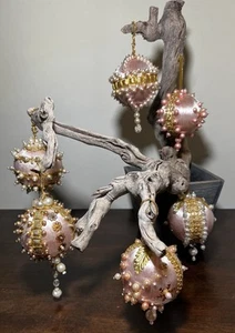 VTG Push Pin Handmade Christmas Ornaments Beaded Pearl Embellished STUNNING! X6 - Picture 1 of 10