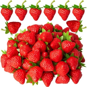 CLESDF Artificial Red Strawberries, 40Pcs Fake Lifelike Fruit Plastic - Picture 1 of 7