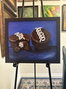 Hostess Cupcakes Painting 8 X 10” Hand Painted Canvas Panel, Framed, NOT A PRINT - Picture 1 of 3