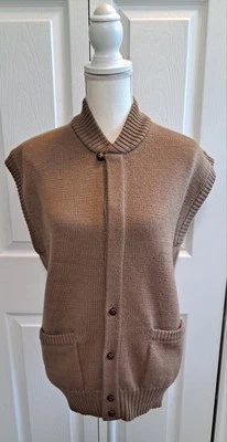 Chaleco abotonable L vintage 100 % lana Gianfranco Ruffini bronceado con bolsillos nuevo con etiquetas Foto 1 de 4