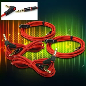 2X 4FT 3.5MM AUX EXTENSION AUDIO STEREO RIGHT ANGLE CABLE RED LG G2 OPTIMUS G - Picture 1 of 1
