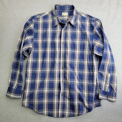 Haggar Shirt Mens Large Blue Gray Plaid Long Sleeve Button Front Casual Pocket - Image 1 of 4