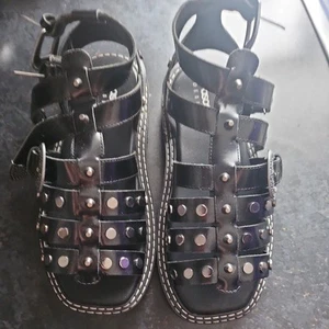 Black Gothic Studded Adjustable Gladiator Sandals UK 6/7 Wider Fiting - Picture 1 of 6