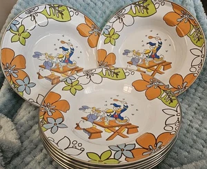 8  Disney Store Donald Duck & Daisy Duck Metal Enamelware 8" Bowls Tiki Flowers - Picture 1 of 13