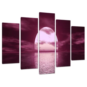 5 Part Plum Canvas Pictures Wall Art UK Living Room Sunset Prints 5004 - Picture 1 of 1