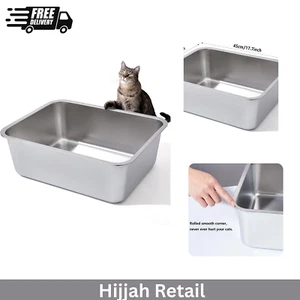 Stainless Steel Litter Box, High Sided Large Metal Cat Litter Boxes Easy Clean - Picture 1 of 9