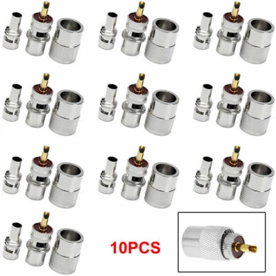 10PCS PL259 Male Solder Connector Plug For RG8X Coaxial Coax Cable W/ Reducer - Image 1 of 4