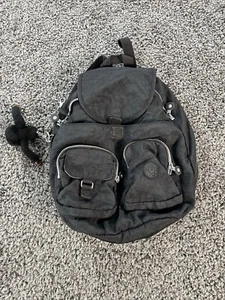 Kipling Firefly Rucksack Tasche Reißverschluss schwarz Schlüsselanhänger Affe Vintage D2 - Bild 1 von 8