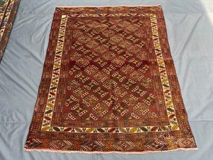 4'9x6'1 Antique Yamut Area Rug, 1920s Turkmen Hand Knotted Wool Geometric Carpet - Picture 1 of 10
