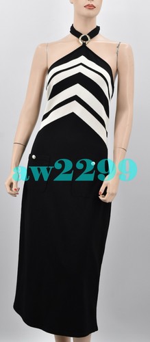 ABITO MIDI CHANEL 19C 2019 LA PAUSA COLLO A RIGHE BIANCO E NERO 42 NUOVO