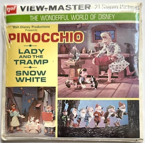 NUOVO SET 3 MULINELLI GAF 3D VIEWMASTER "PINOCCHIO / LADY & TRAMP / SNOW WHITE" - Foto 1 di 2