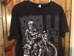Historic US Route 66  Black  LG T-Shirt Gray White Skeleton Leathers Motorcycle - Picture 1 of 5