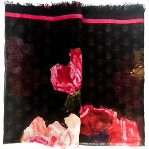 Nuevo Alexander McQueen 530780 Pintado Floral Calavera Bufanda Envoltura - Imagen 1 de 8