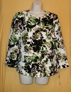 Evan Picone women suit blazer coat jacket button front black green top 3/4 $129 - Picture 1 of 4