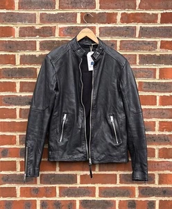 AllSaints Mens CORA Leather Bomber Biker Jacket SMALL Moto All Saints A293 - Picture 1 of 7