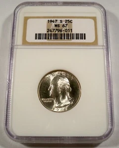 1947-S NGC MS67 WASHINGTON QUARTER 25c MS 67 - Picture 1 of 4
