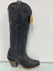 Corral Ladies Stitch Pattern & Inlay Black Tall Boots, Size 6M, New Without Box - Imagen 1 de 11