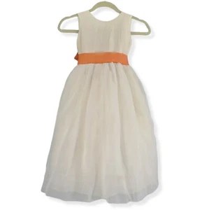 Joan Calabrese Flower Girl Dress Size 6 Ivory With Orange Sash - Picture 1 of 9