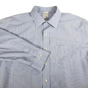 Brooks Brothers Dress Shirt Mens 17.5 Slim Fit Long Sleeve Button Up Blue Stripe - Picture 1 of 11