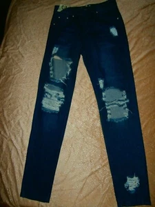 BOO HOO BOOHOO Blue Denim Distressed WOMENS Jeans W 30 L 30 LIMITED EDITION SZ 8 - Bild 1 von 12