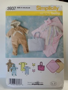 3937 Simplicity sewing pattern. Baby Hats, Diaper Bag, Blanket, Romper. Sz XXS-M - Picture 1 of 3