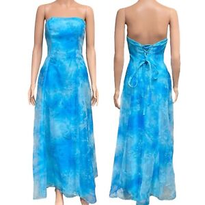 Vintage✨ | Zum Zum | Y2K Strapless Tie Dye Floral Print Maxi Prom Dress Gown 5/6