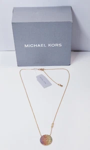 Michael Kors Rose Gold Multicolor Pendant Necklace - Picture 1 of 8