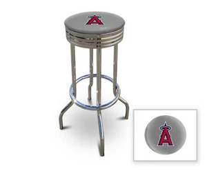 Bar Stool MLB Team Logo Man Cave Retro Backless Swivel Seat 29" Tall Game Room - Picture 1 of 37