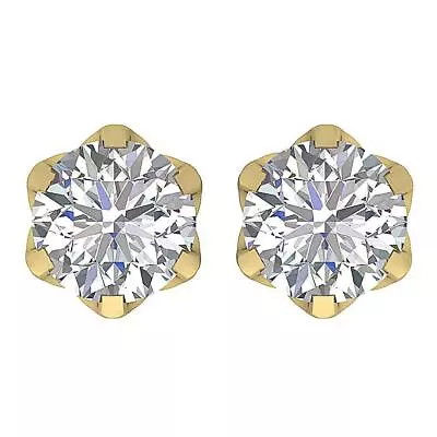 VVS E 1.0/1.50/2.0 Ct Lab Grown Diamond 6 Prong 14K Gold Solitaire Stud Earrings - Image 1 of 4
