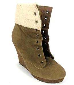 Restricted Brown Wedge Boots with Fleece Trim Women's 9, No Laces - Picture 1 of 14