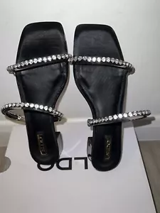 ALDO DONNA SANDALI ALDO ARGENTO NERO IN PELLE TACCO ALTO IN PELLE NUOVI CON ETICHETTE UK TAGLIA 6 - Foto 1 di 12