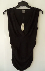 Maglia Ann Taylor 100% Lyocell scollo a V vita impero lati scollati nera, S, nuova con etichette - Foto 1 di 6