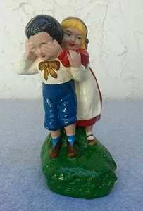 1940s 50s Chalkware Victorian Children Figurine Leonards Dept Store Ft Worth TX - Picture 1 of 7
