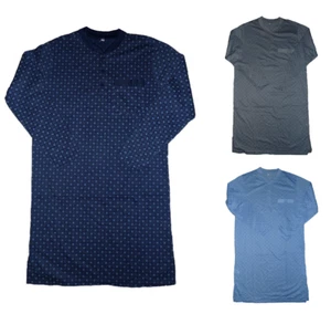 Herren Nachthemd Langarm Gemustert Blau Graublau Navy Gr. M L XL XXL - Picture 1 of 4