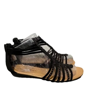 Sandalias planas cómodas American Eagle para mujer 10 negras al tobillo gladiador con cremallera trasera - Imagen 1 de 11