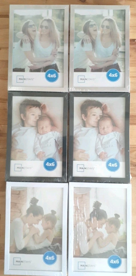 Lote de 6 marcos de fotos esmaltados Mainstays 4 X 6 2 blancos 2 plateados y 2 negros. Foto 1 de 2