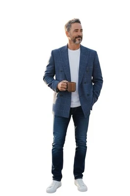 Blazer para hombre Stefano Conti mezcla de lana Reino Unido 42 azul a cuadros Foto 1 de 4