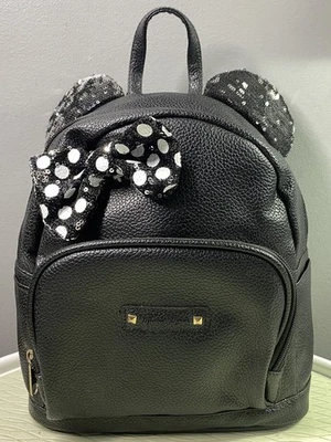 Disney Minnie Mouse Negro Niñas Mochila Cartera con Lentejuelas Lazo y Orejas. "10x8x5"" nuevo sin etiquetas" Foto 1 de 4
