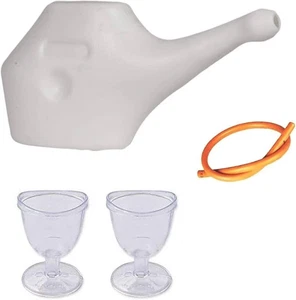Plastic Small Jal Neti Pot With 1 Rubber Neti And Eye Wash Cup 2 Pcs -Combo Pack - Picture 1 of 10
