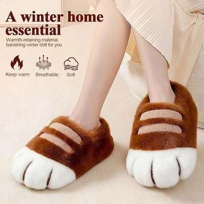 Lindas pantuflas de felpa con patas de gato con suelas antideslizantes pantuflas difusas Foto 1 de 4