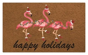 Felices Fiestas Rosa Flamenco Animal Navidad Sombrero Bienvenido Corredor, Súper Absorbente... - Imagen 1 de 5