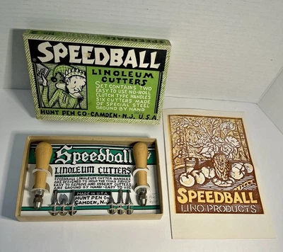 Cortadores de linóleo Speedball de colección n.º 2 asas de embrague 6 cortadores pluma de caza caja original Foto 1 de 4