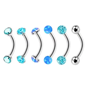 6X Opal CZ Curved Barbell Eyebrow Ring Steel 6-14mm Bar Internal Thread Piercing - Picture 1 of 9