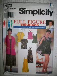 SIMPLICITY Schnittmuster 7672 Vollfigur Schwimmen & Sommerkleid Shorts 18W-24W - Bild 1 von 2