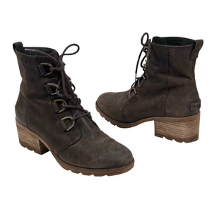 Sorel Women's Cate NL3715-205 Blackened Brown Lace-Up Block Heel Bootie Size 11 - Picture 1 of 13
